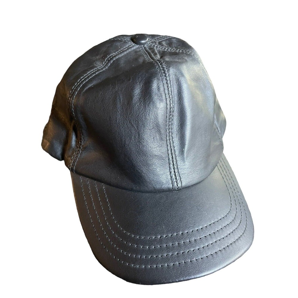 VTG Hatquarters Henschel Black Leather Adjustable StrapBack Cap Hat Made in USA